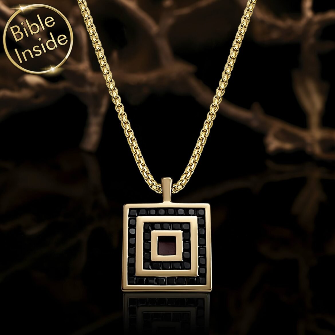 fashioncushion.com Nano Bible Jewelry Elegant Square Gold Pendant With New Testament Inside From My Nano Jewelry